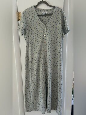 Vintage Cherokee Blue Floral Button-Front Midi Dress